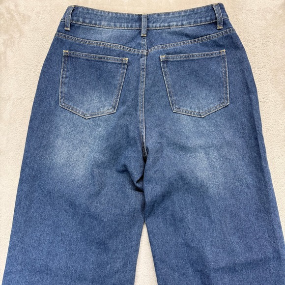 Cider Jeans Women's Large Wide Leg Blue Asymmetrical Crossover High Rise Baggy - Picture 6 of 11